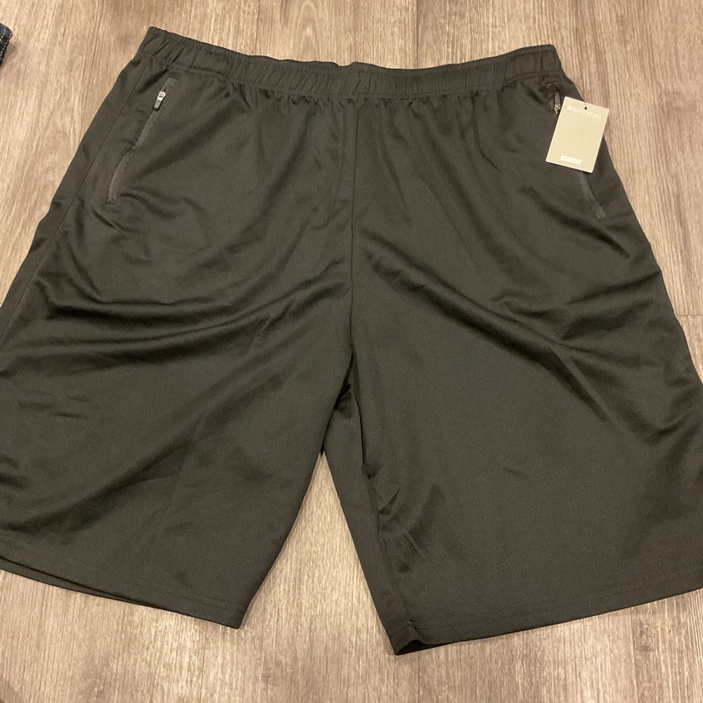 Essential Elements Mens Black Athletic Mesh Zipper Pocket Shorts 3XL E4107 NWT